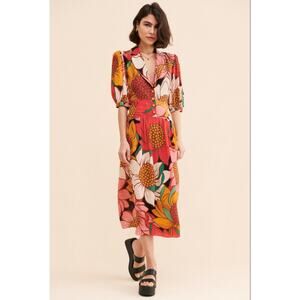 FARM RIO Colorful Sunflowers Open Back Dress-XS